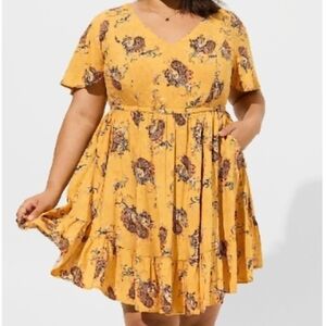 2 Dress Torrid Bundle Yellow Paisley Mini Dress And Grey Super Soft Floral Dress